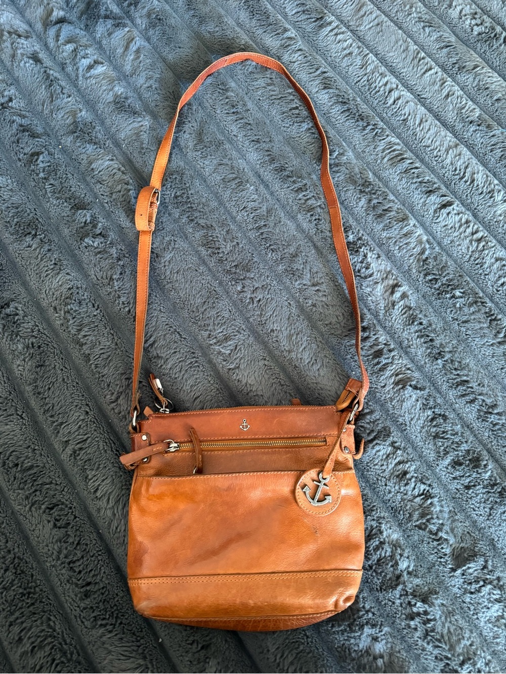 Classic Tan Crossbody Bag with Anchor Charm